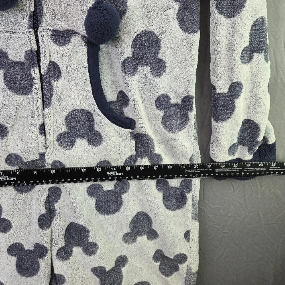 Disney Mickey Mouse Fleece Onesie Union Suit Womens L Grey Navy Excellent Hood - Picture 7 of 15